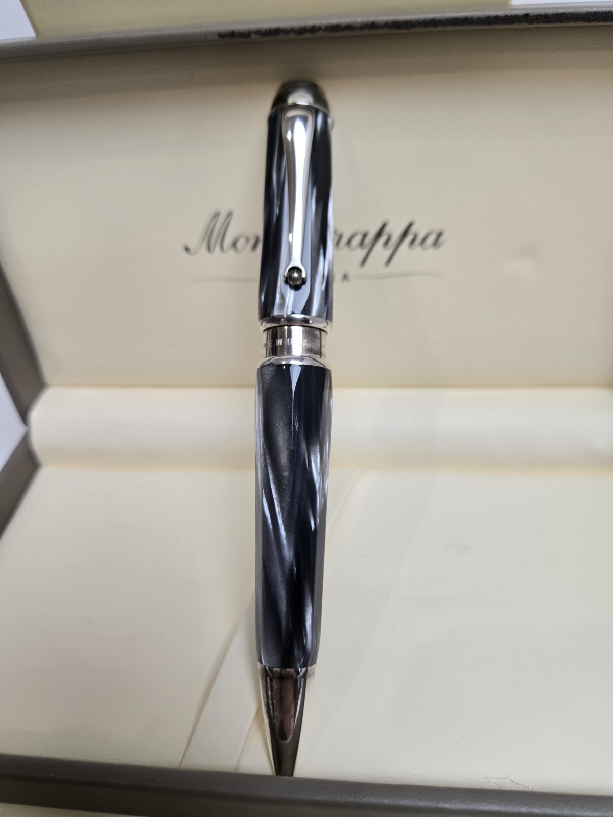 Montegrappa Emblema Sterling Silver Pearl Gray Celluloid Ballpoint Pen ISEBTBCJ