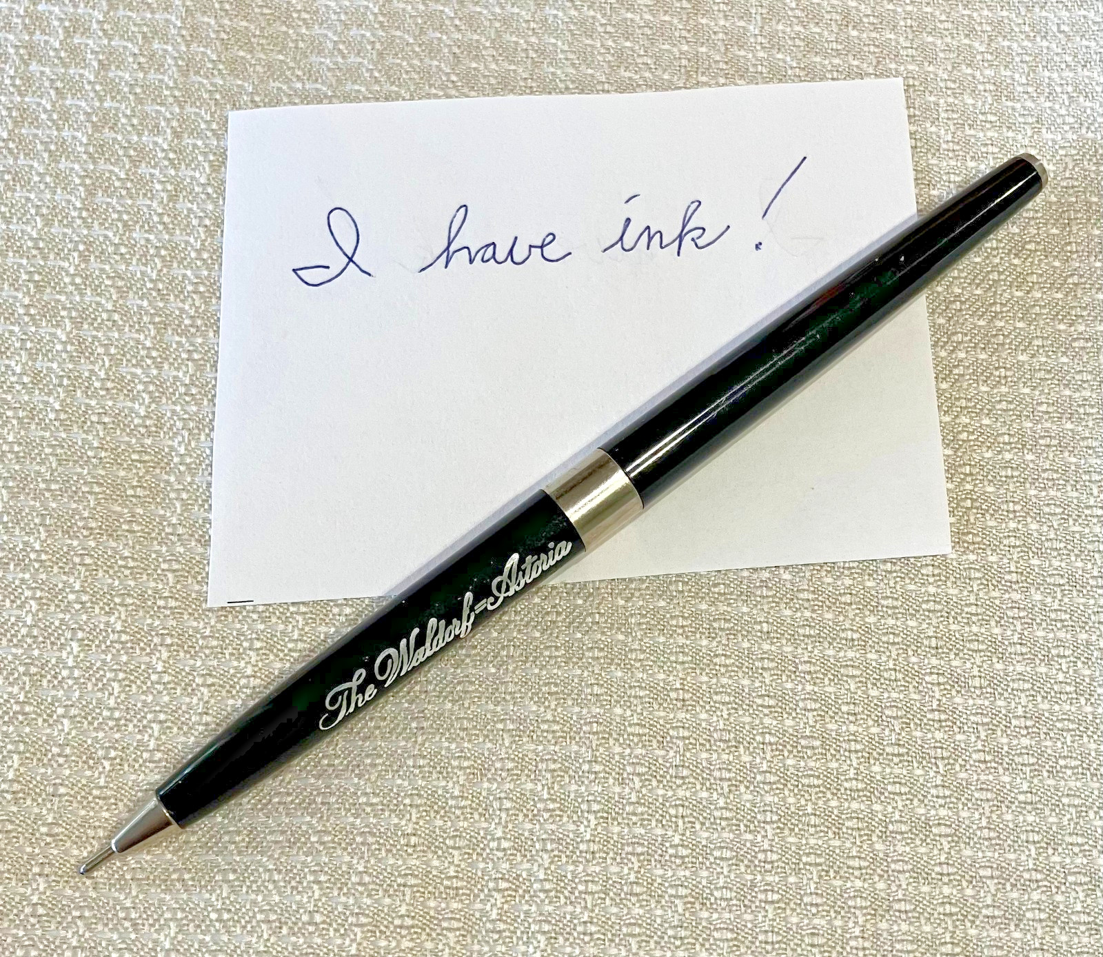 Vintage Waldorf Astoria New York Hotel Ballpoint Pen Silver Black Gold Trim 1990