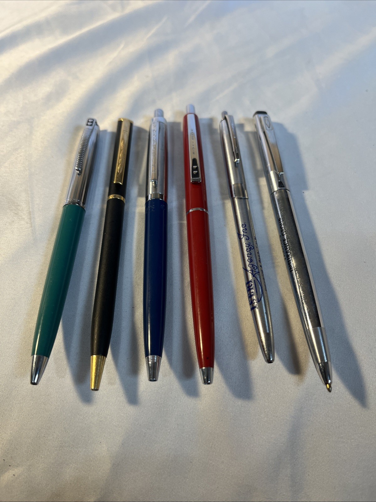 6 Vintage Ball Point Pens. Quill, Unipeco, Esterbrook, Paper Mate Made In USA