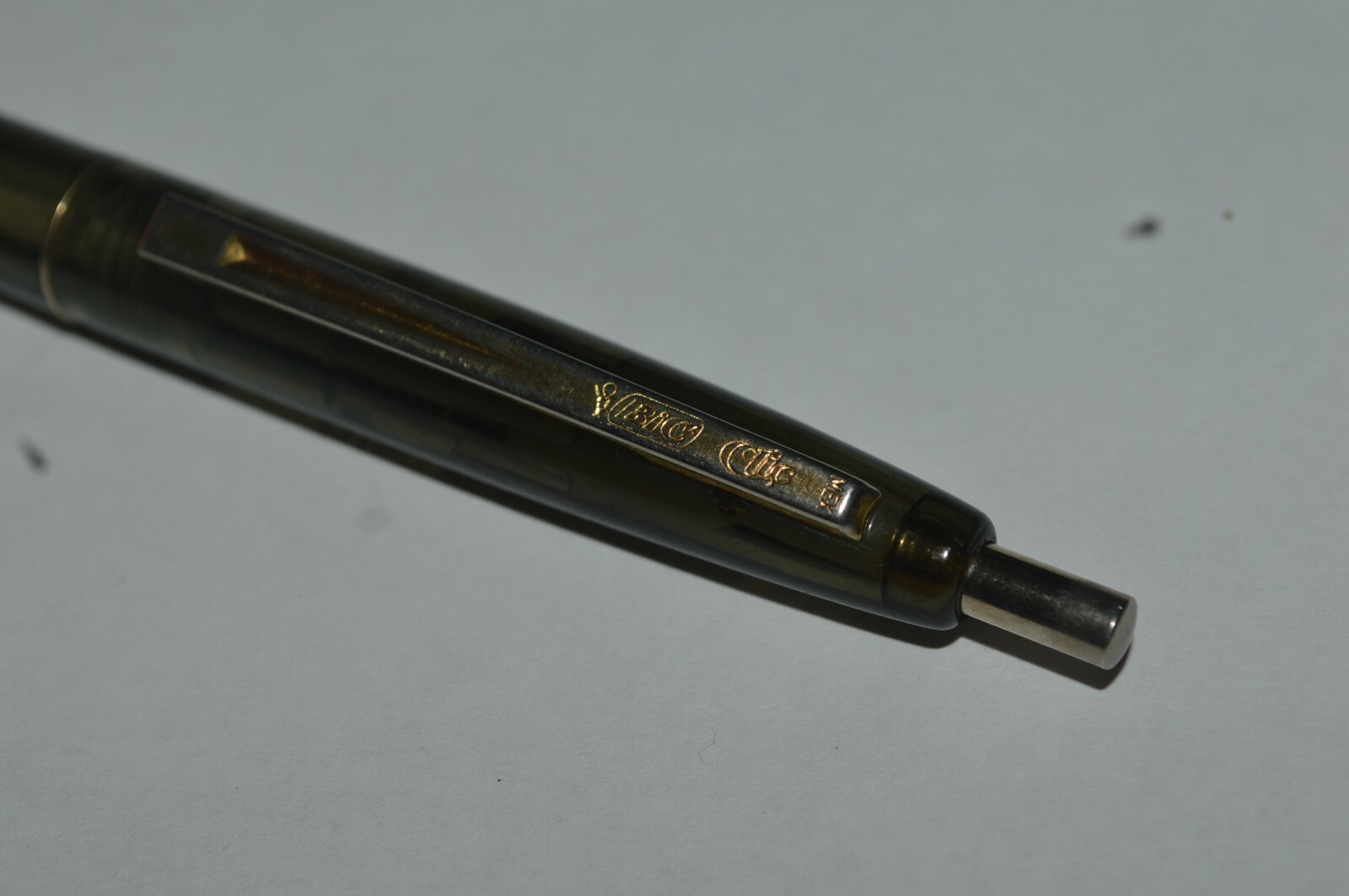 Bic Click TRANSLUCENT Ballpoint Pen Gray Mexico Light Used Very Good Condition