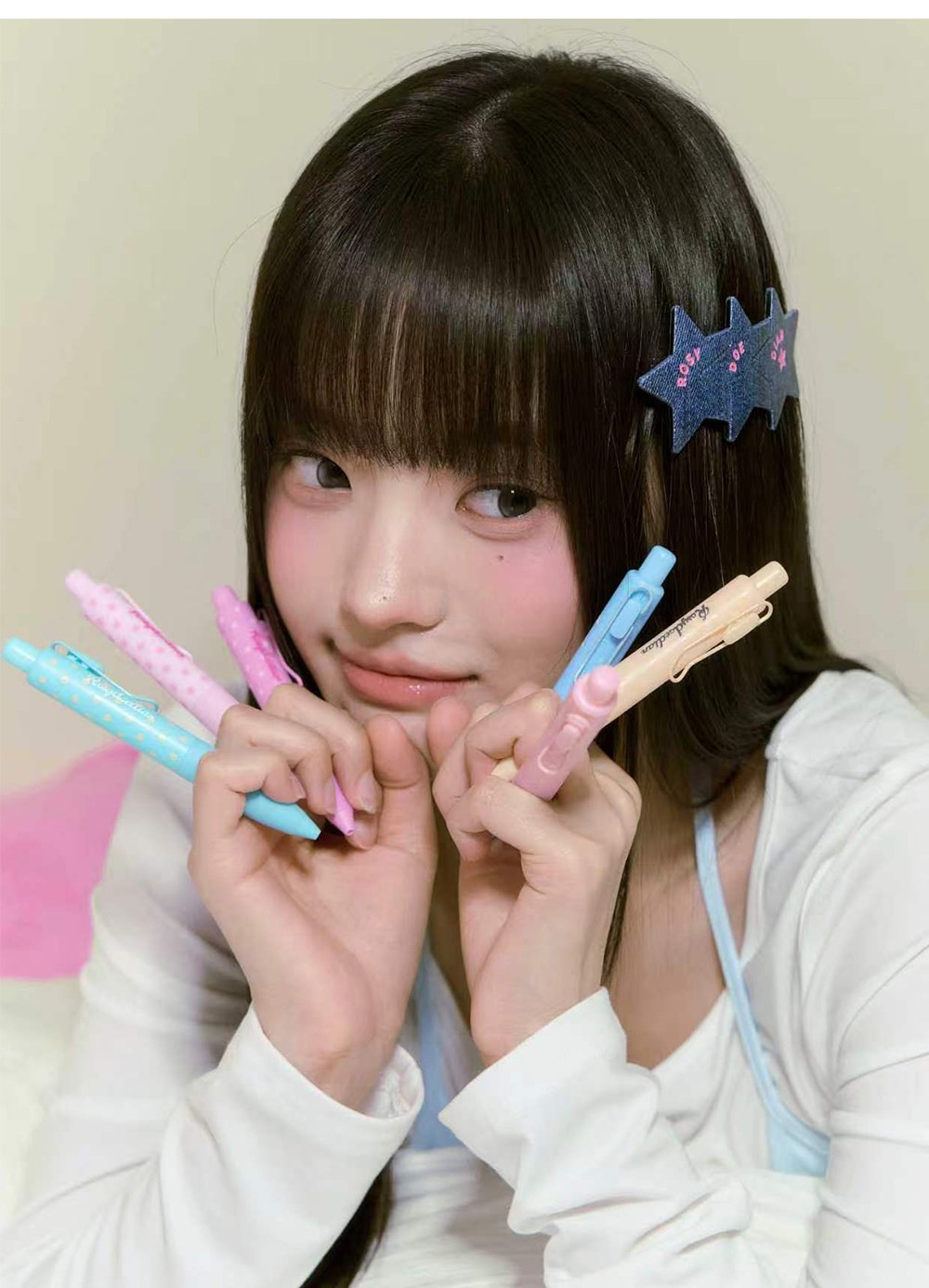 Zhao Lusi赵露思 ROSYDOEDIAN Macaron Polka Dot Gel Pens 0.5mm Black Ink 6pcs Set