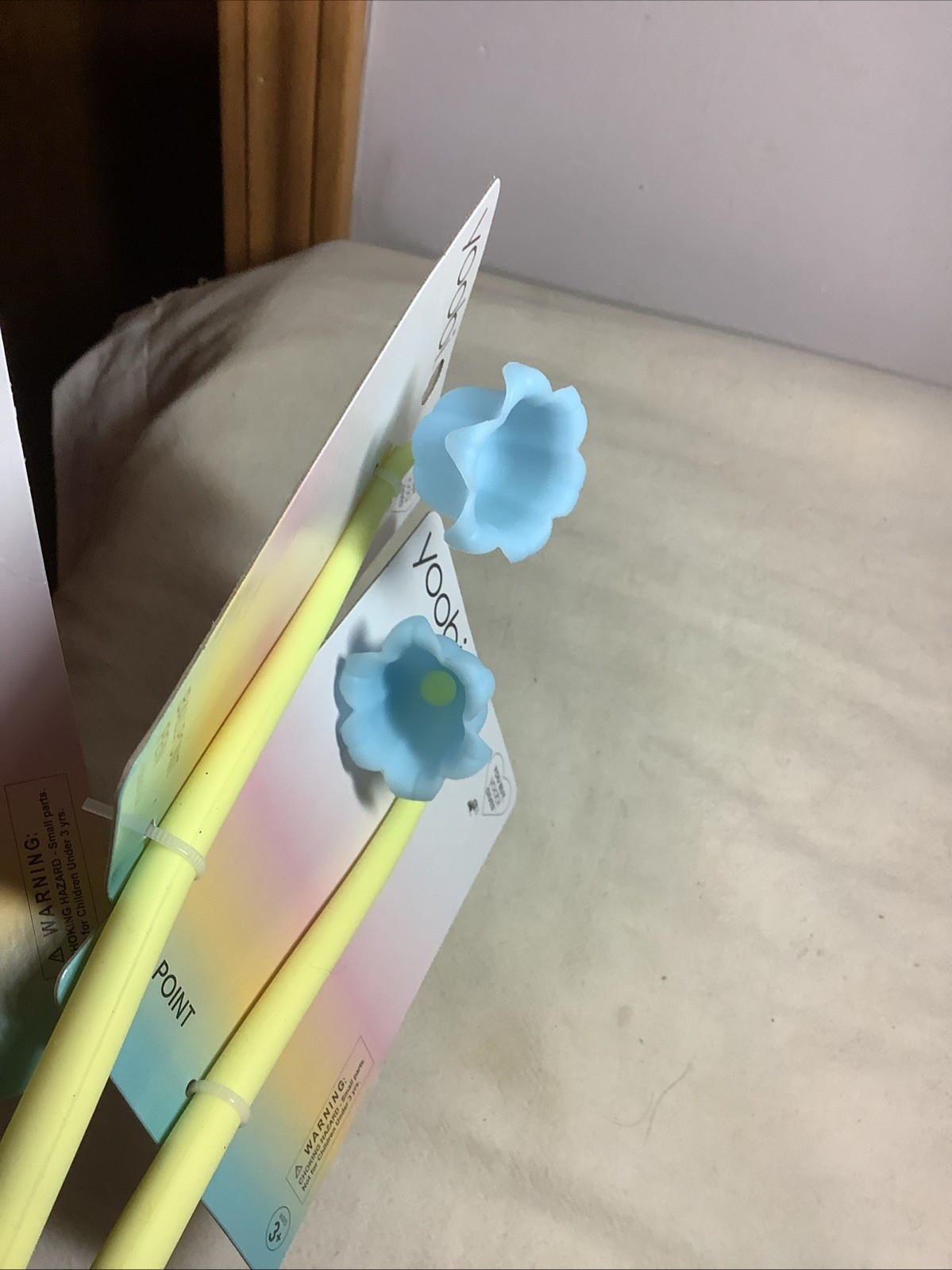 3–Yoobi Yellow/ Blue Flower Pens With Black Ink~ New Set Of 3