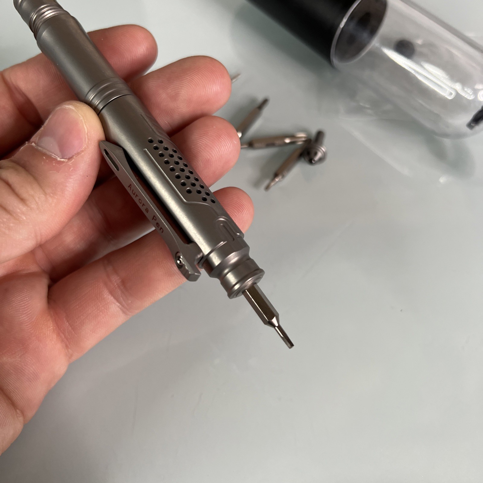 Ketuo Aurora Multi Function Pen Gray Writes Black Streamlined Stores Hex Bits