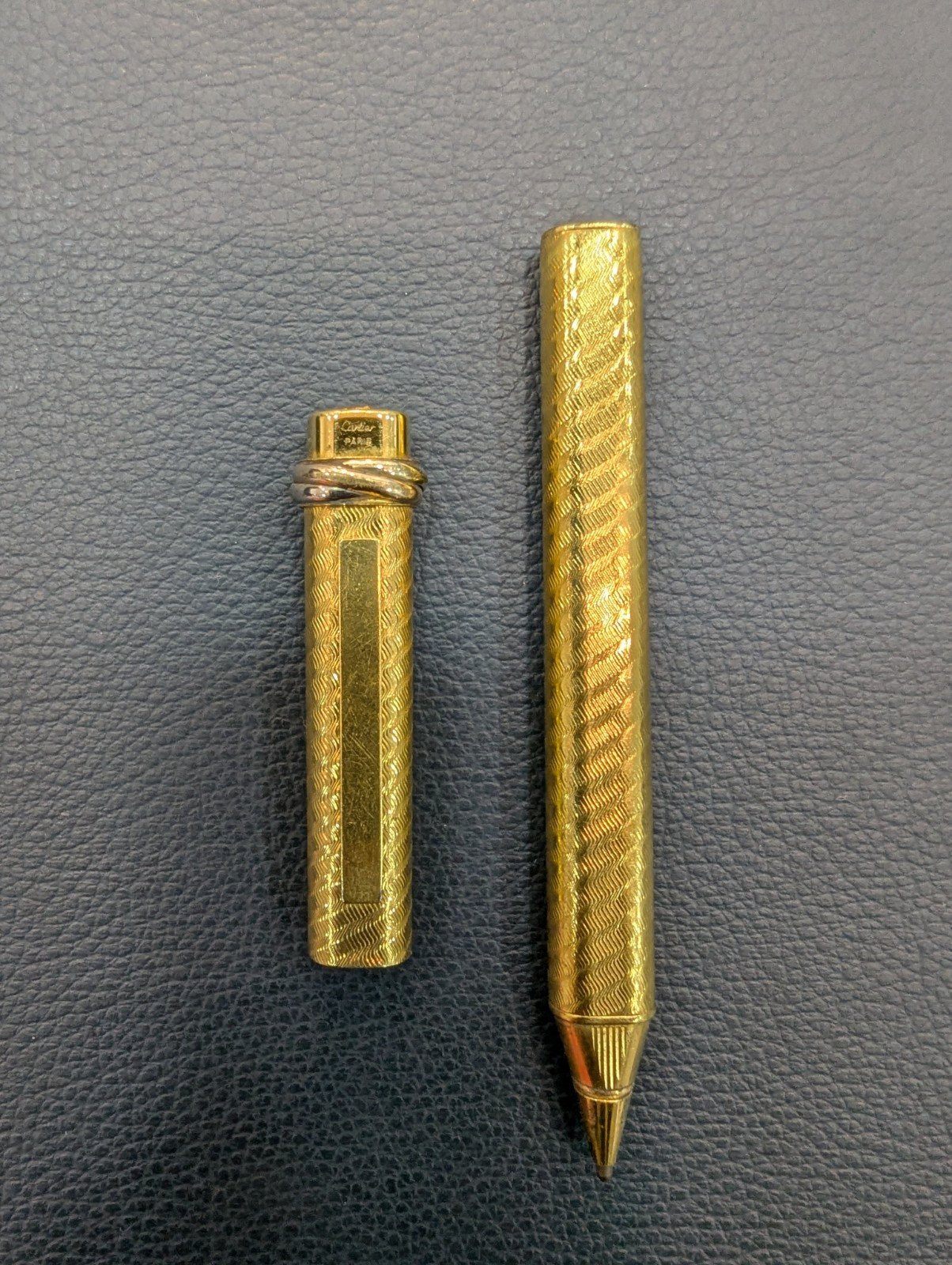 Vintage Cartier Ballpoint Pen Vendome Trinity 18K Gold Finish Textured