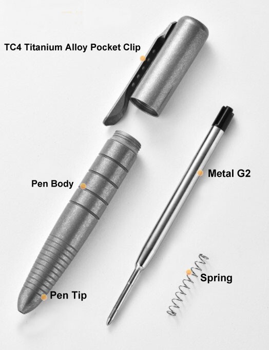 New Practical Titanium Alloy Pocket Ball Pen Signature EDC Pens w/ 5 G2 Refills