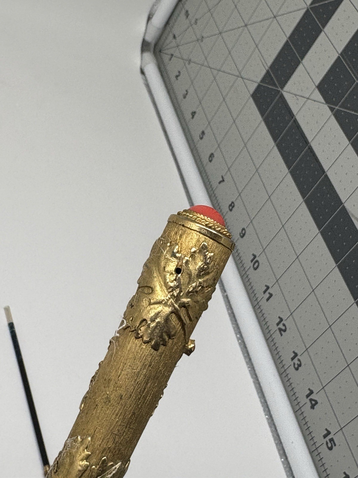 Vintage Carnegie Exclusive Italy Gilt Pen Red Cabochon Stones Ornate Vine Design