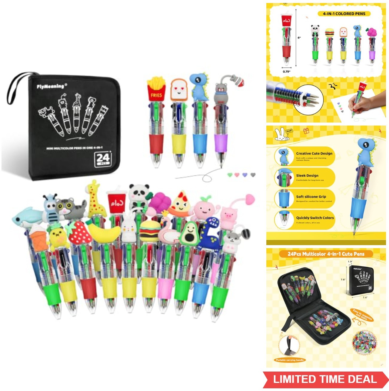 Mini Ballpoint Pens 24 Pack 4 in 1 Multicolor Cute Bulk Set for Party Favors
