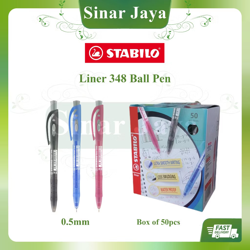 Stabilo Liner 348 Ballpoint Pen Fine 0.5mm and 0.7mm School Stationery 50pcs
