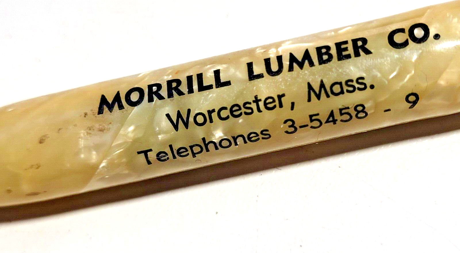Ballpoint Pen-Marblized Celluloid 1940’s-Morrill Lumber Co-Worcester,Mass