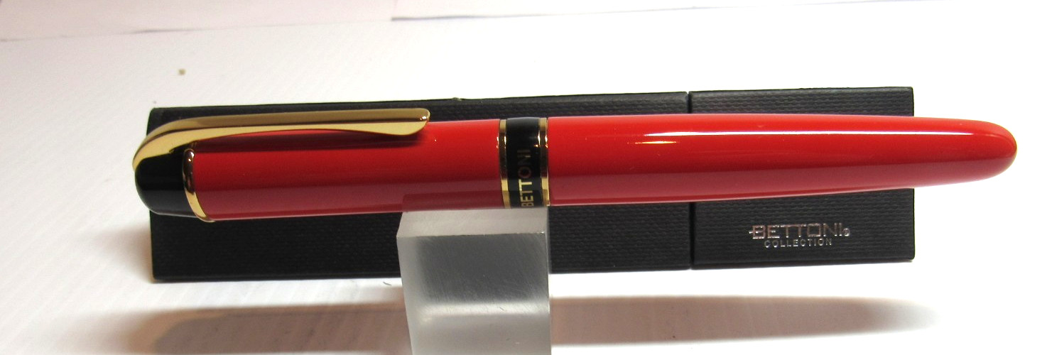 Bettoni Vintage NEW RED/GT Heavy Brass Body Rollerball Pen+Gift Box-Limited