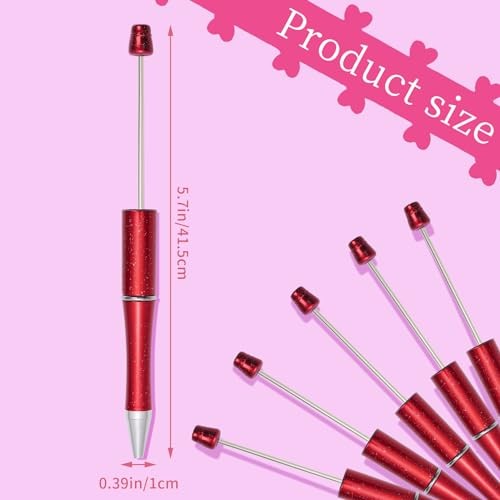 jiebor 20Pcs Red Beadable Pens Plastic Bead Ballpoint Pens Bulk with 50Pcs