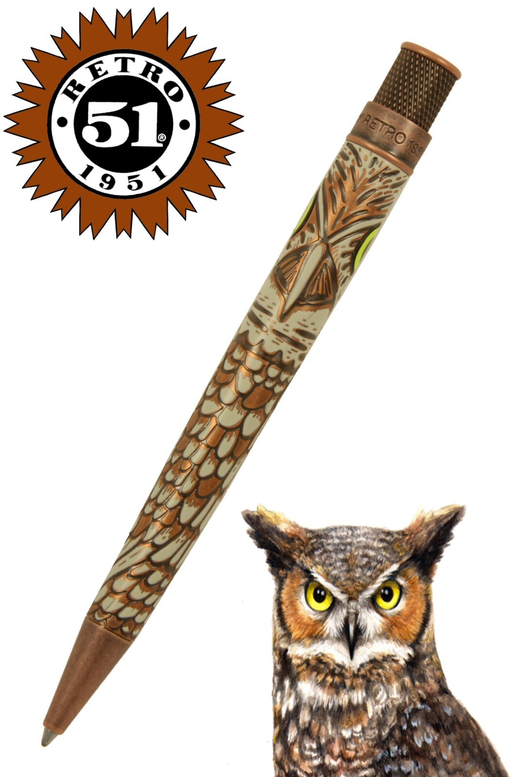 Owl Rescue / Acid Etched Twist Action Ballpoint Pen #VBP-2376 By Retro 51