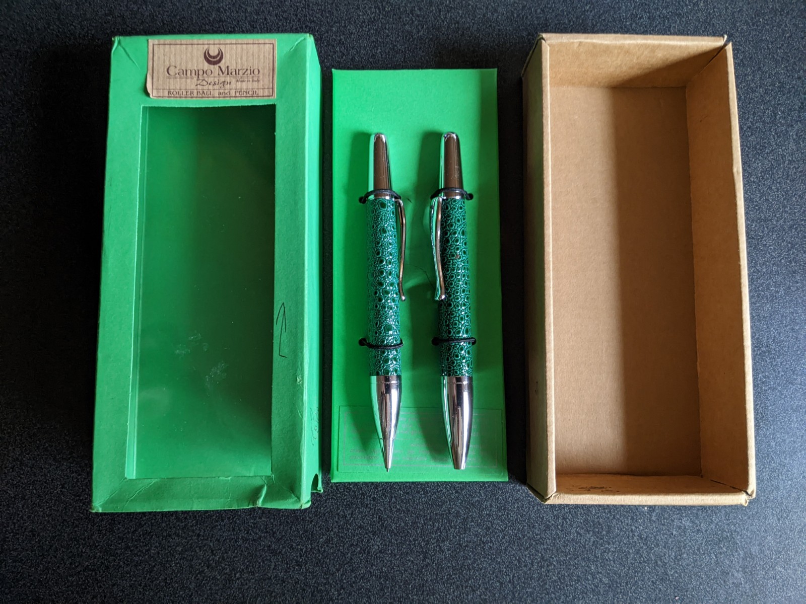 Campo Marzio Roller Ball Pen & Pencil Set. Made In Italy, Tortoise Shell. NEW.