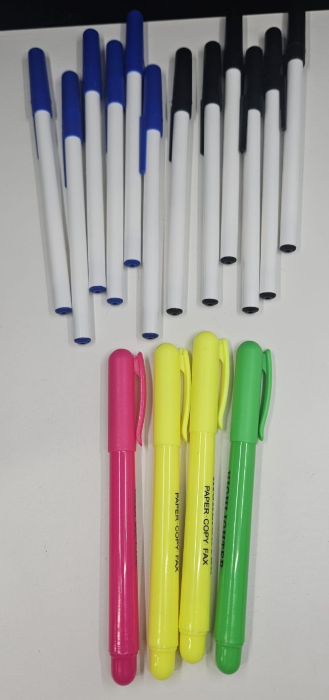 MIX LOT 16 Pens and Highlighters – 12 Pens (Blue & Black) + 4 Highlighters NEW