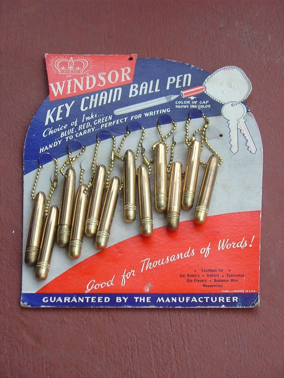 Vintage Windsor Key Chain Pendant Lot of 12 Ball Point Ink Pen on Display Card