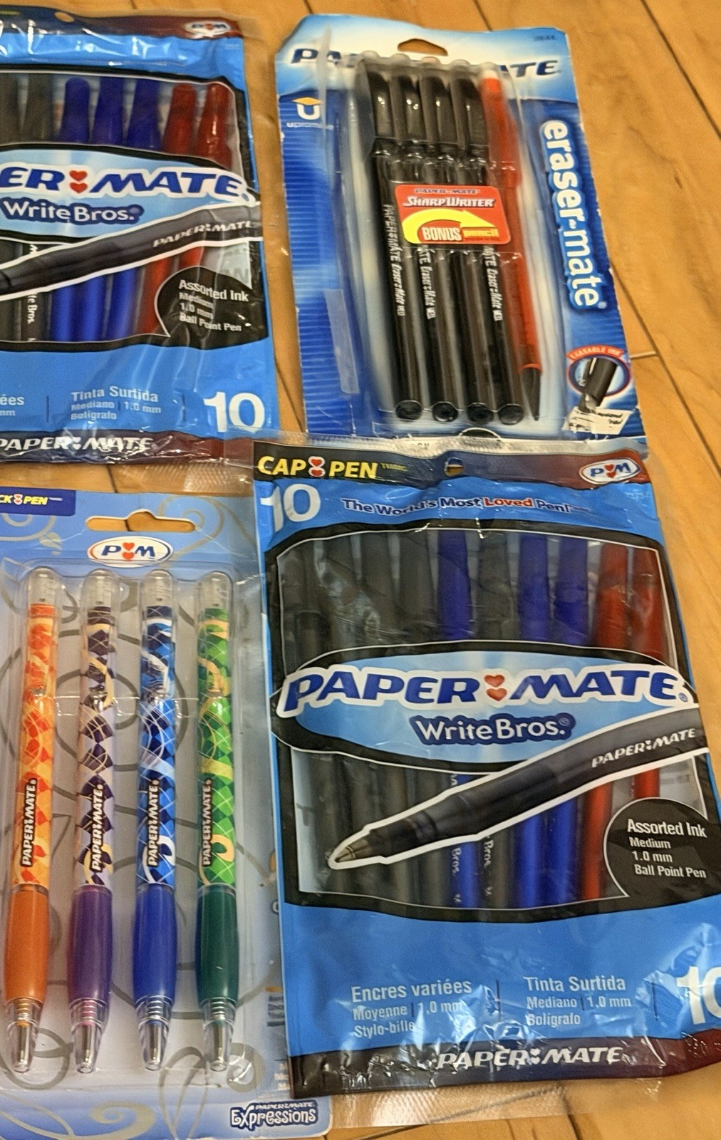 Papermate Lot 6 Packages Y2K Pens Red Blue Black Green Purple Eraser 2000s NOS