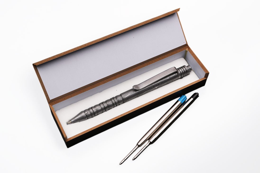 Damascus Steel Metal Ballpoint Pen Silver 137mm 70g Stationary Gift w/Box