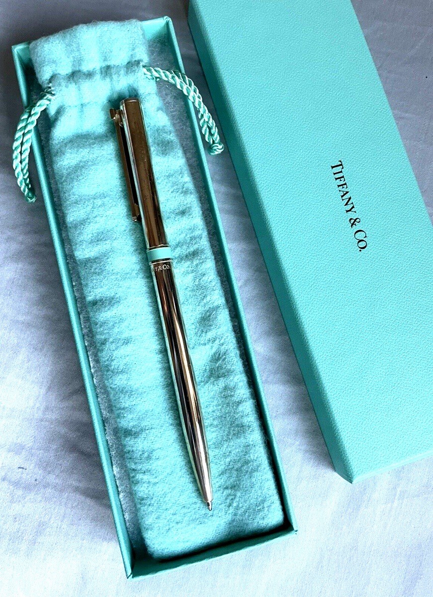 Tiffany & Co. Solid Sterling Silver Ballpoint Pen W/ Pouch And Box