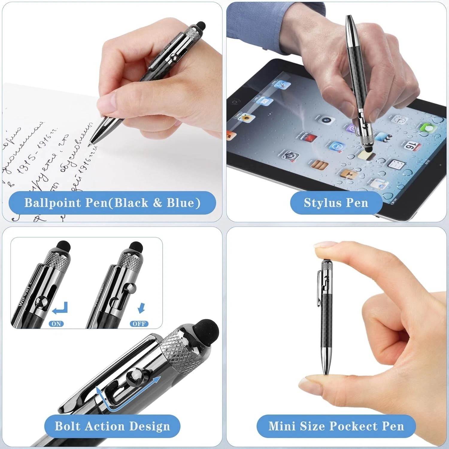 WIFORT Ballpoint Pen,Mini Stylus Pen, Multifunctional Carbon Fiber Pen with Repl
