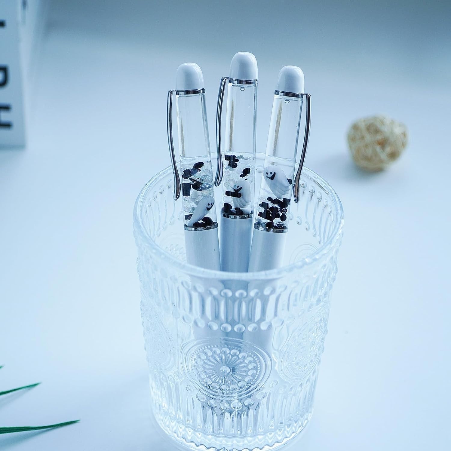 Stylish Ghost White Fun Pen with Floating Stones – Perfect Gift for All Ages