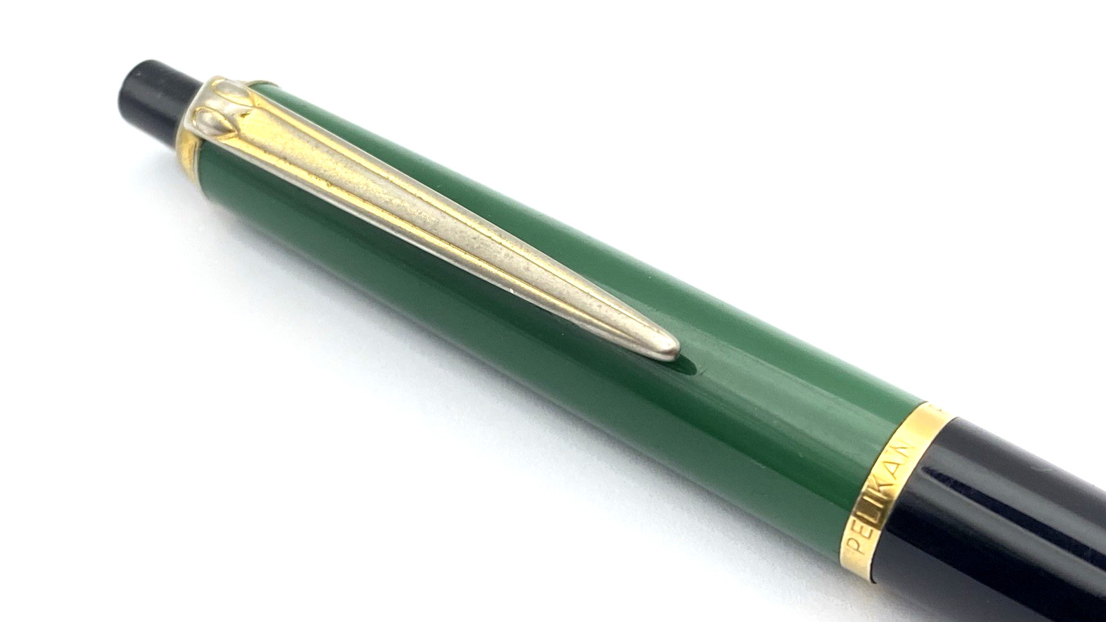 VINTAGE PELIKAN MK10 BALLPOINT PEN BLACK AND GREEN GOLD TRIM MADE IN GERMANY