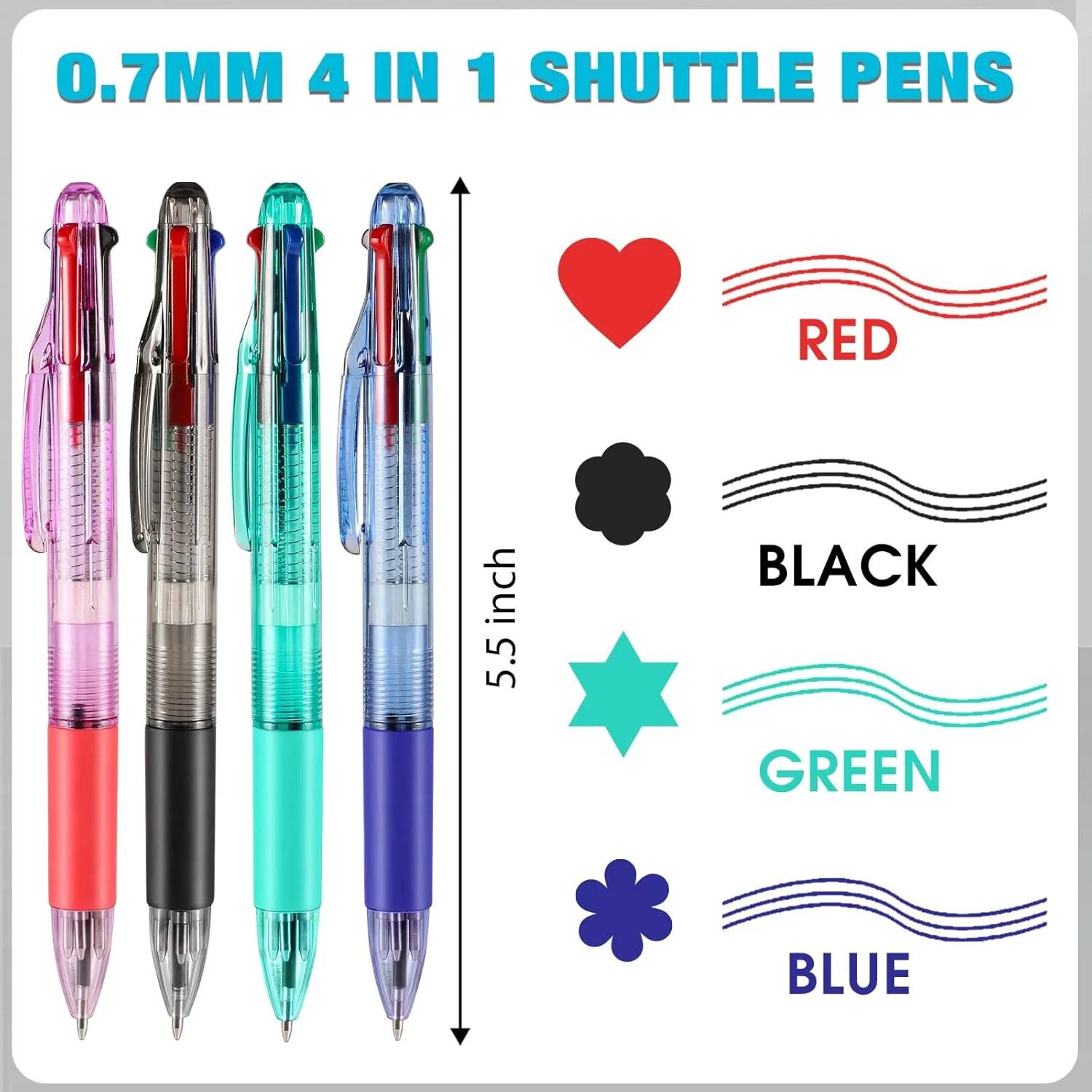 4 Peices Basic MultiColor Pen in One 4-Color Retractable Ballpoint Pens 0.7mm Sm