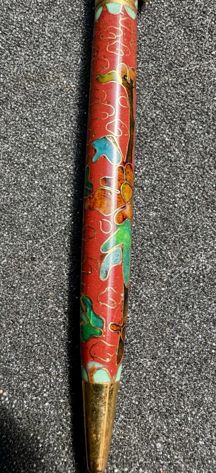 Chinese Cloisonne Pen Floral & Clouds Enameled Brass Ballpoint Pen with Silk Box