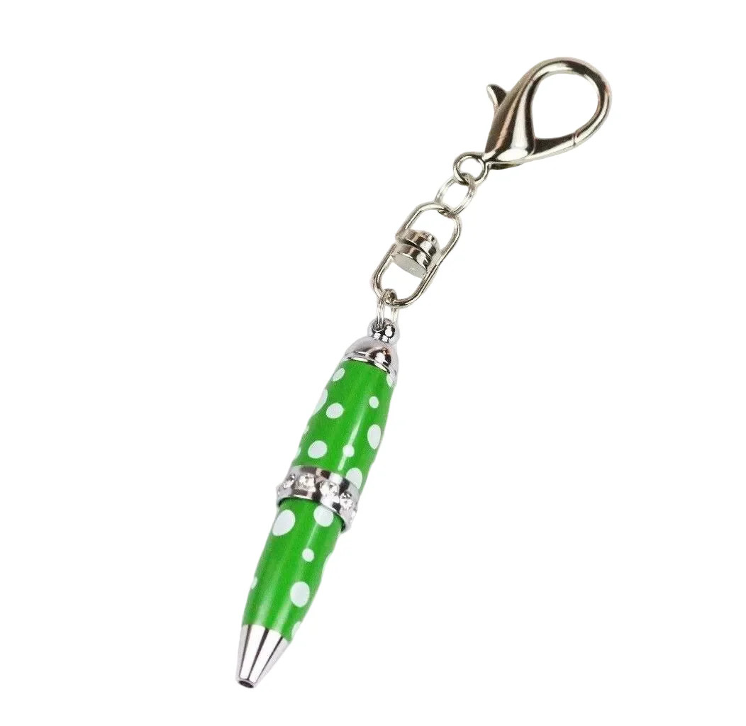 Padrino Pixie Green Polka Dot Print Mini Keychain Pen – Crystal Accent Ballpoint