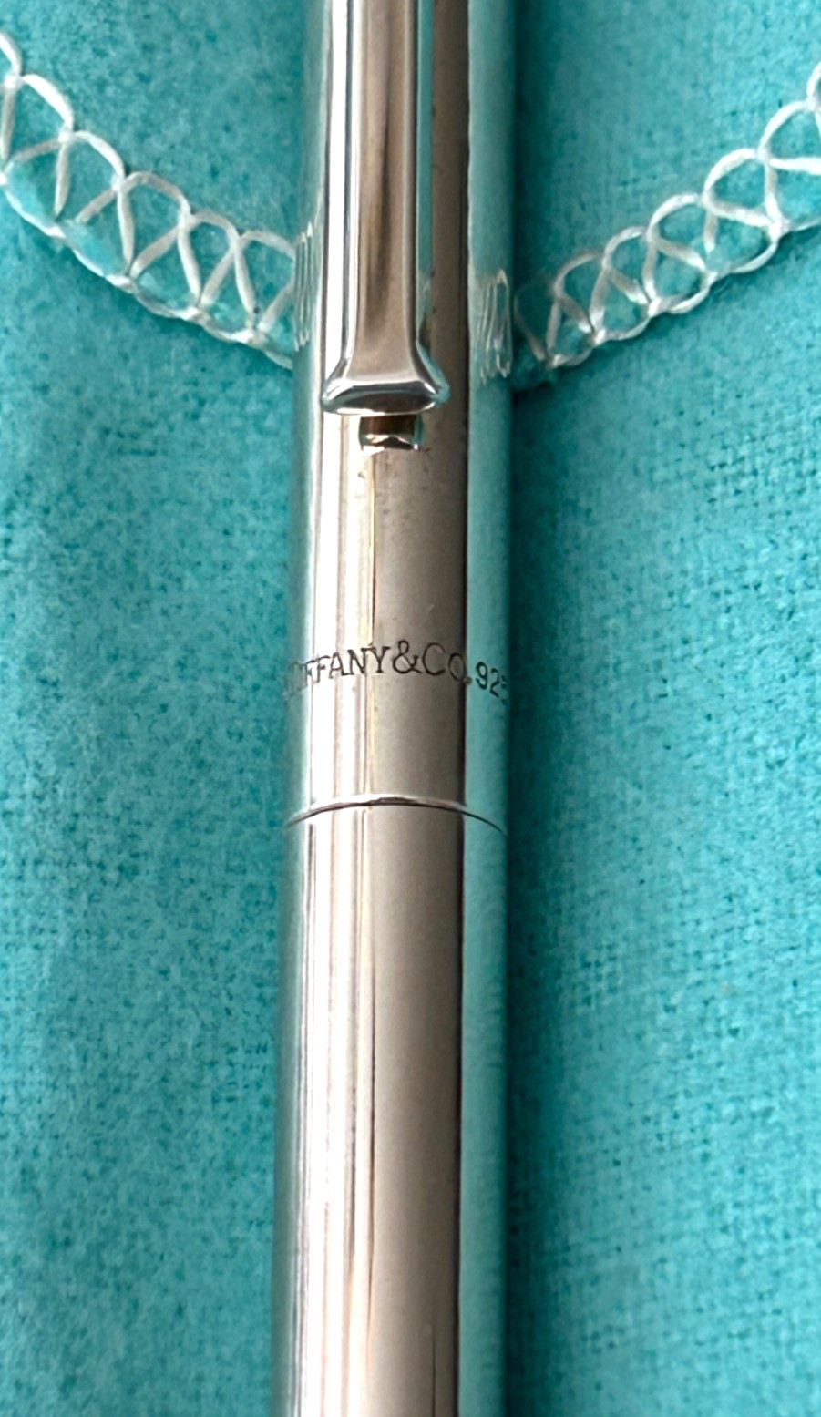 Tiffany & Co Sterling Silver ladies ball point pen- new in box- blue pouch & box
