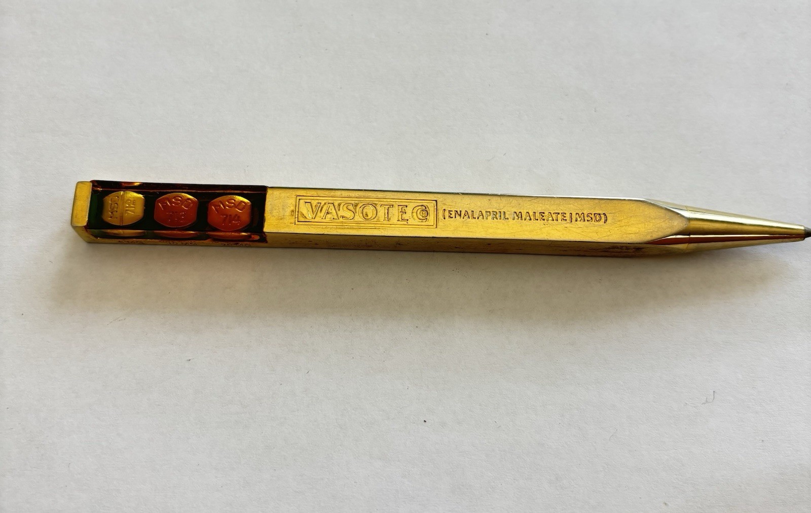 VASOTEC Gold Tone Metal Ballpoint Pen Black Ink Promo 20mg 10mg 5mg Markings