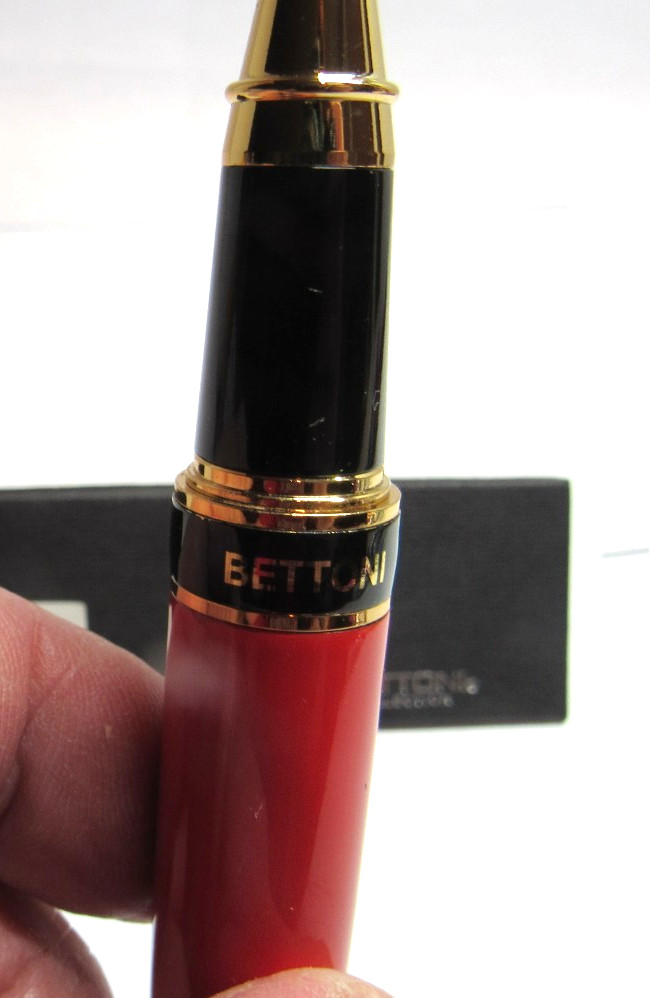 Bettoni Vintage NEW RED/GT Heavy Brass Body Rollerball Pen+Gift Box-Limited