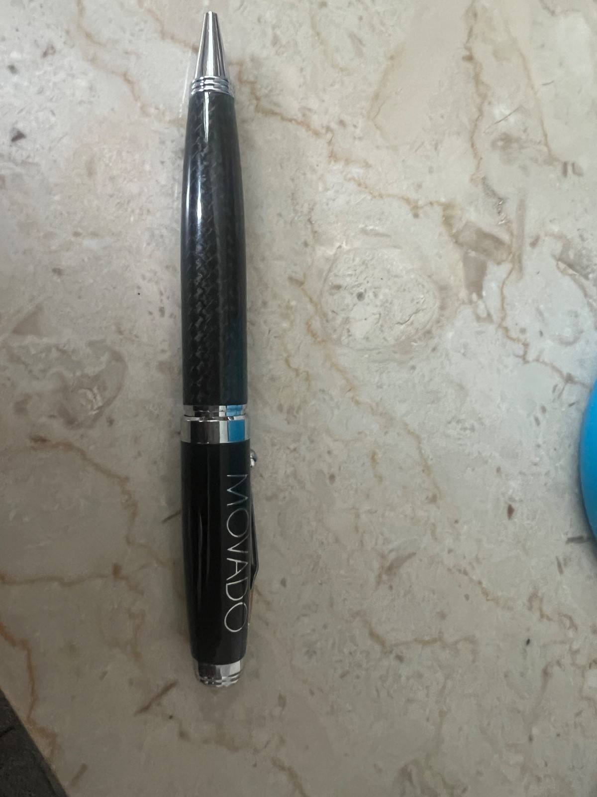 Movado Branded ballpoint pen black and carbon fiber NEW