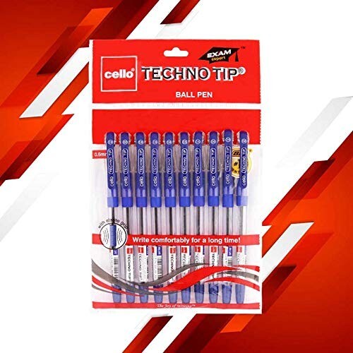 Cello Technotip Ball Pen Set | Pack of 10 | Blue Ball Pens/Lightweight Ball Pens