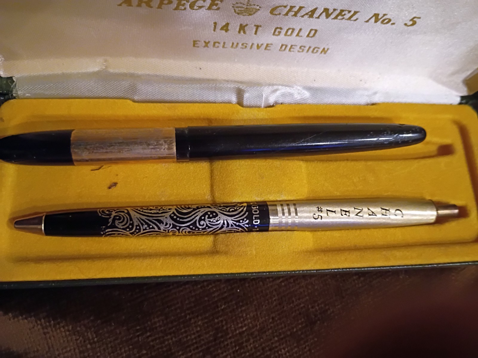 Arpege CHANEL No 5 Ballpoint Pen Set Vintage 14kt Gold Perfume Writing Pens