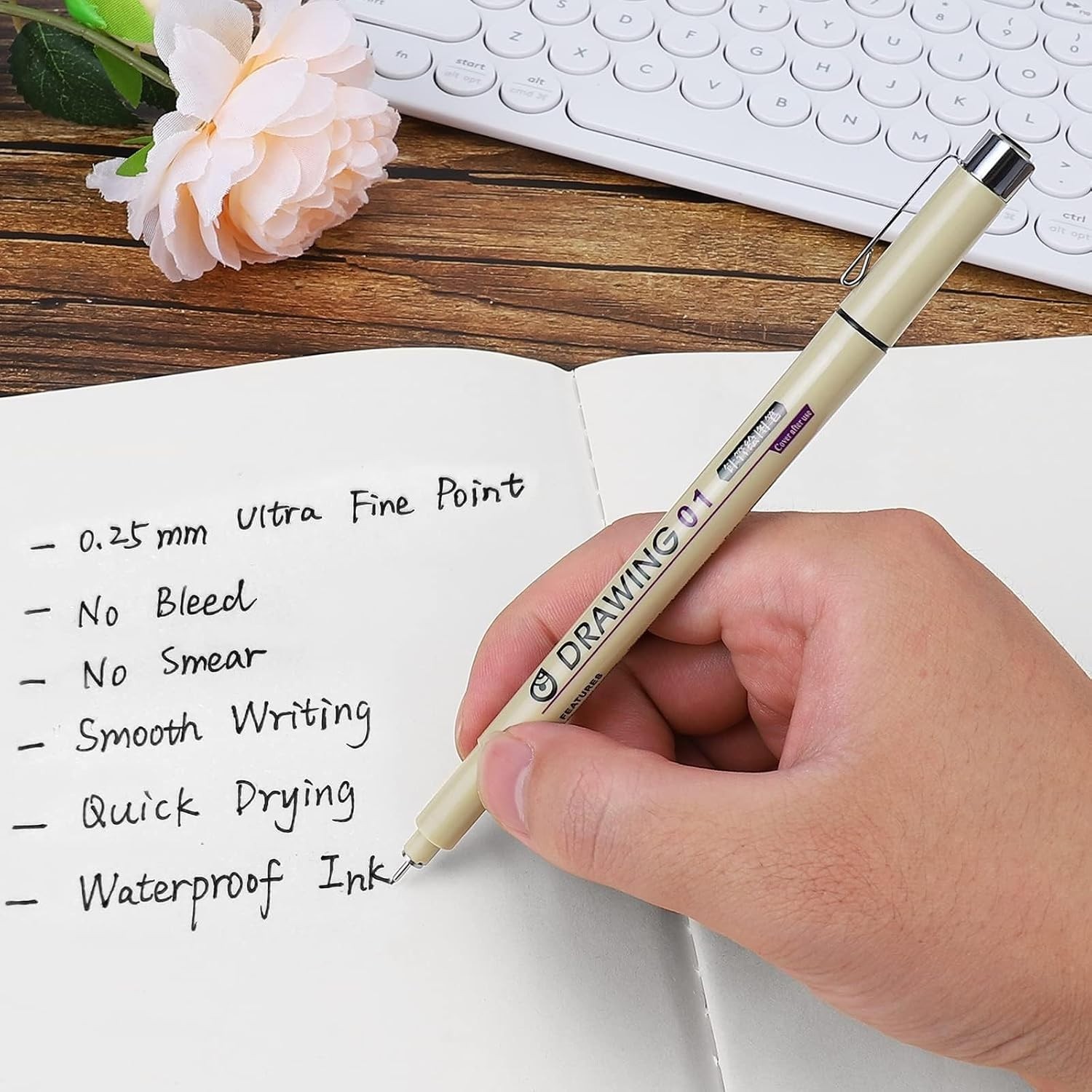 Muchcute 6 Pack No Bleed Fine Line Pens – 0.25mm Black for Detailing & Sketching