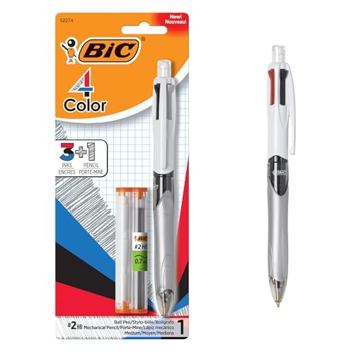 4-Color 3+1 1 Count (Pack of 1) Red, Blue, Black Ink Ballpoint Pen and Pencil