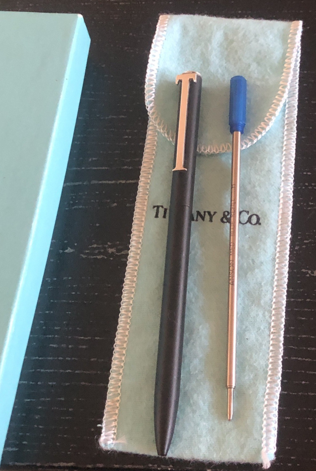 Original Tiffany & Co. Sterling Silver 925 & Black Matte T- Clip Pen And Box