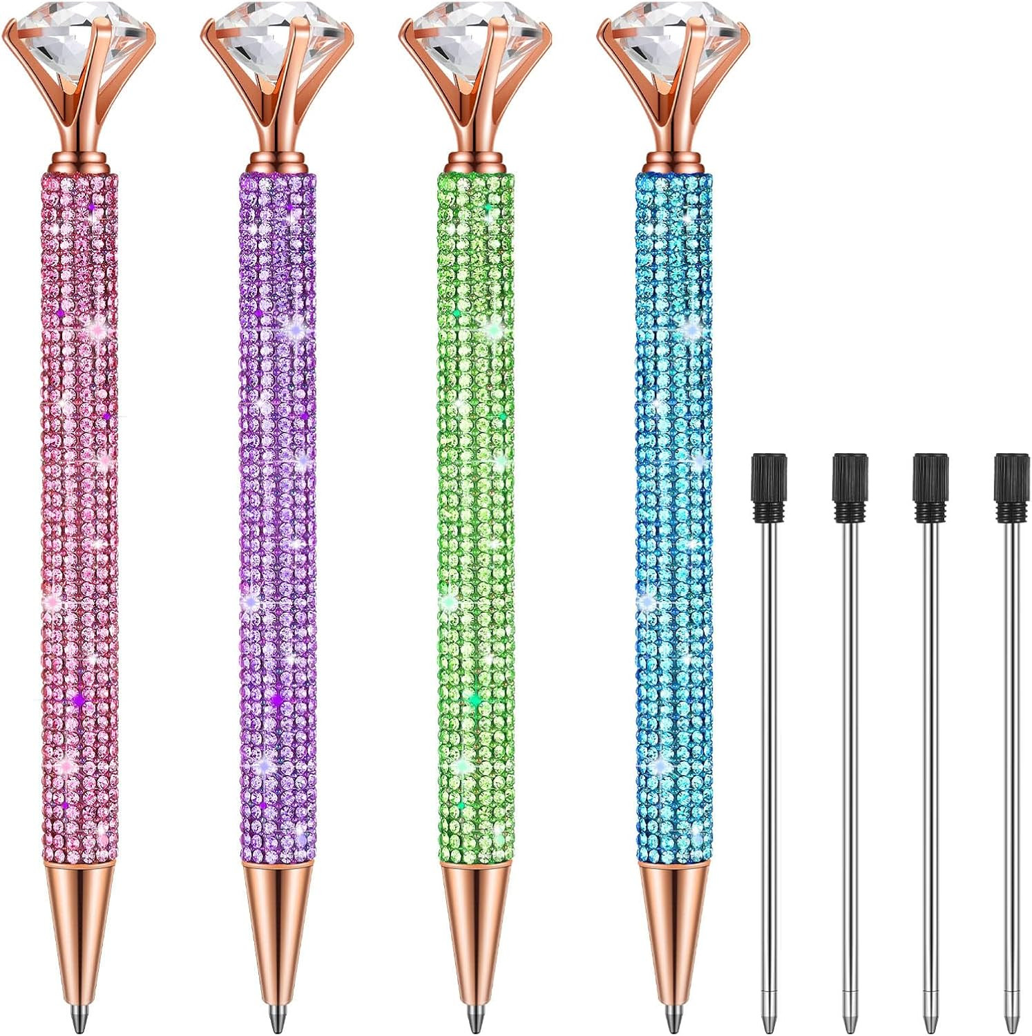 4 Pcs Diamond Top Pens with Crystal Rhinestone Pen for Women Bling Ink Ballpoint