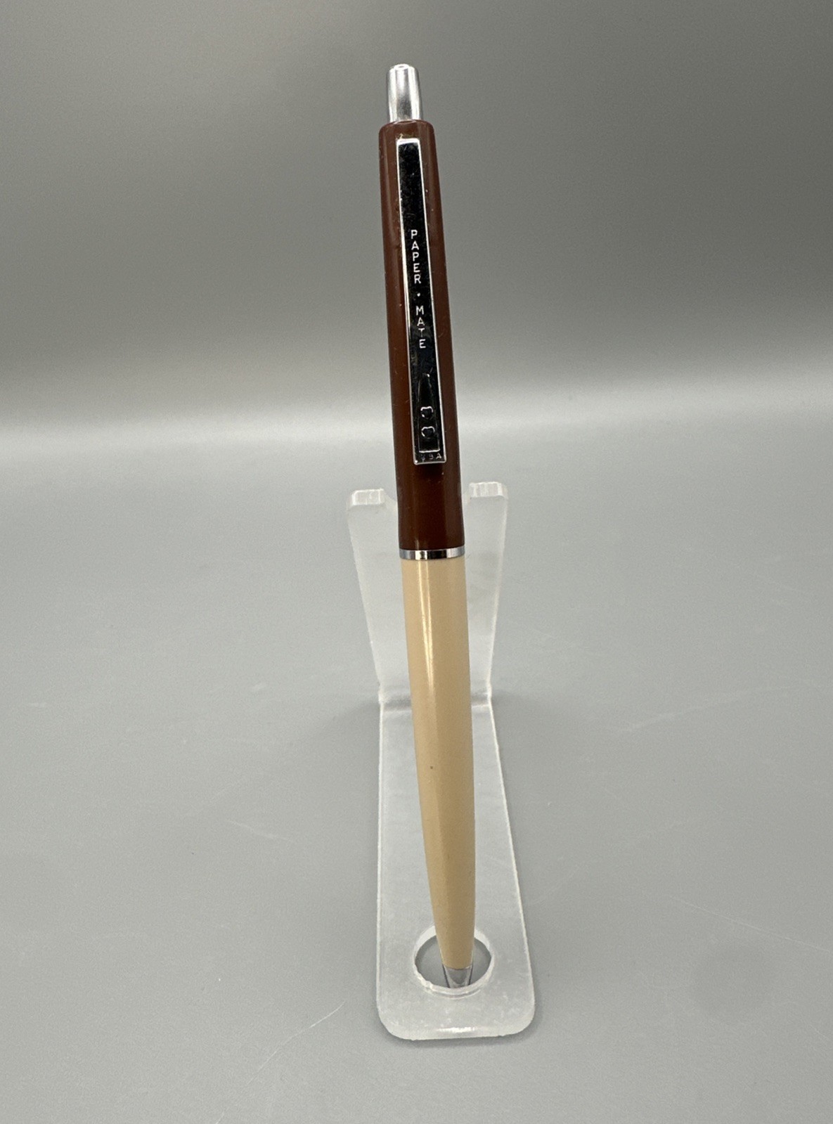 VTG Paper Mate Ball Pen Beige & Brown Double Heart Tu Tone Rare 1249