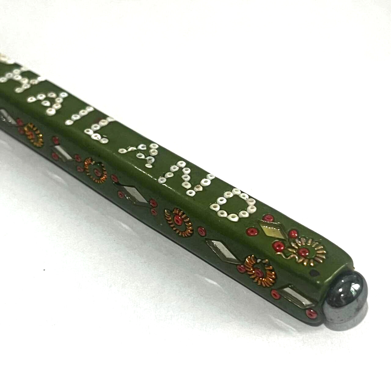 Vintage Rare Bangkok Handmade Beaded and Diamond cut mirrored Ballpoint Pen