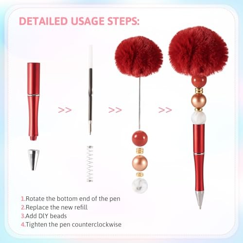 10 Pcs Fluffy Beadable Pens Plush Ball Beaded Pens,Fancy Fuzzy Pom Pom Black