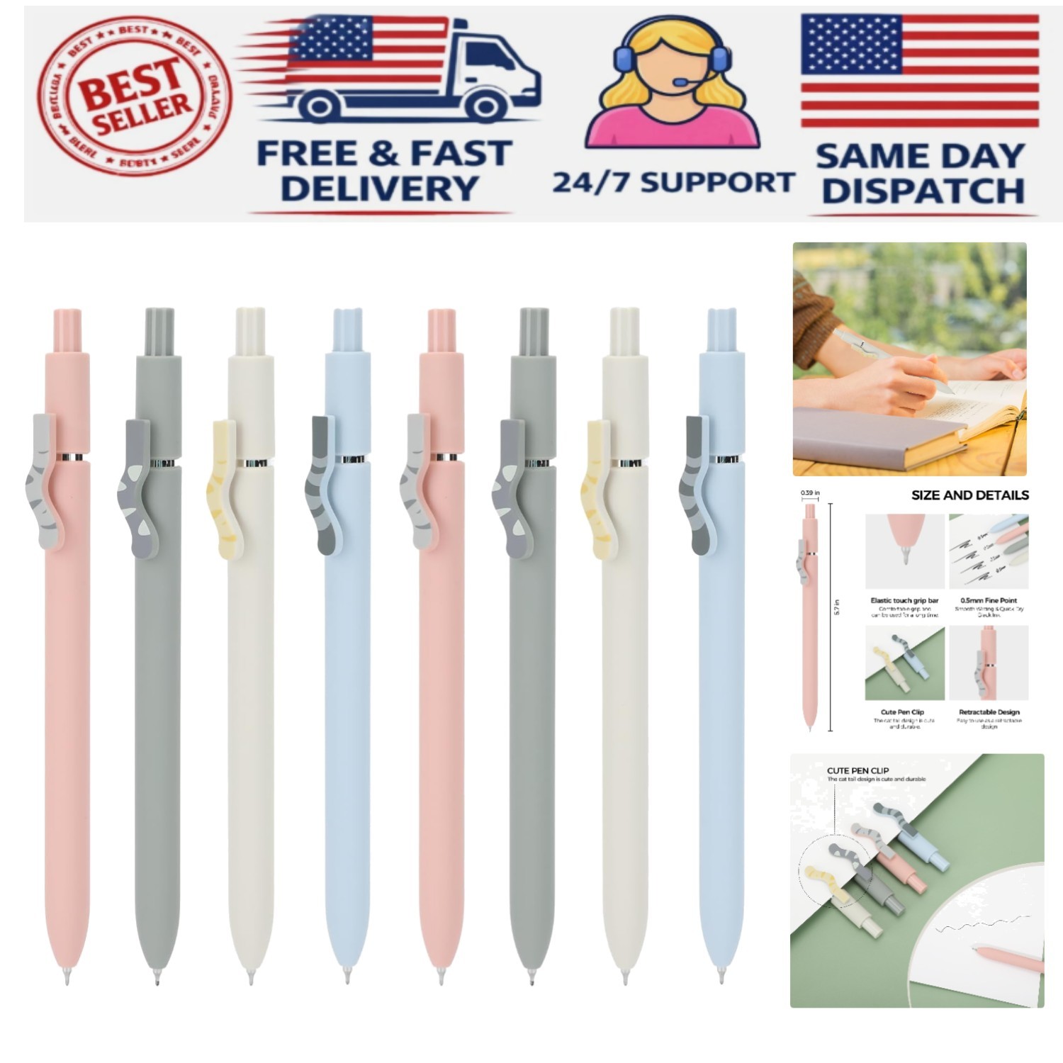 Adorable Cat Gel Pens – 8 Pcs Quick Dry Fine Point for Creative Writing