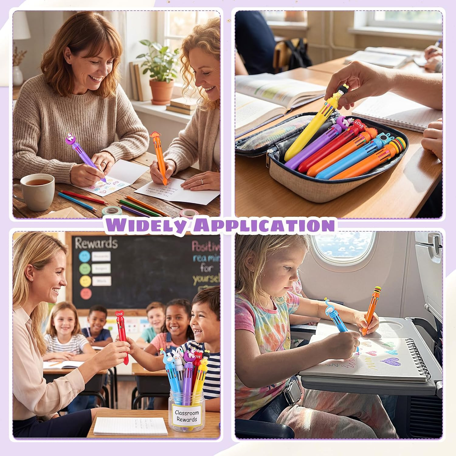 BESARME 12 Pcs Fun Pens for Kids, 10-in-1 Cute Pen Multicolor Ballpoint Pen Bulk