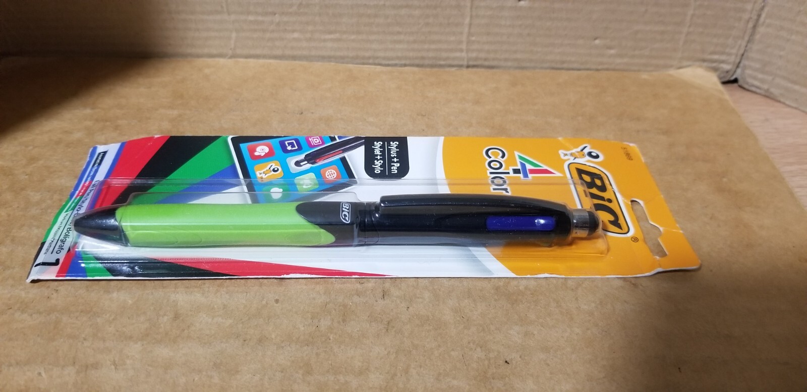 BIC 4 Color Stylus + Ball Pen Grip Medium Point Black Red Green Blue, New sealed