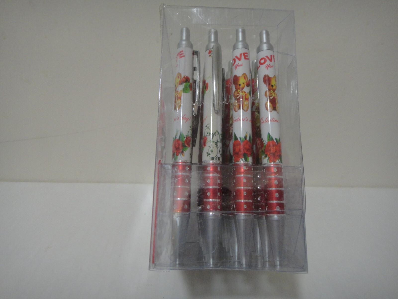 24X-BLACK Ballpoint Happy Valentine’s Day Ink Pen w. silver clip US Seller