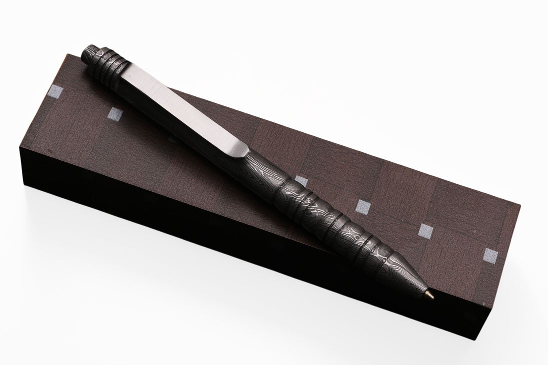 Damascus Steel Metal Ballpoint Pen Silver 137mm 70g Stationary Gift w/Box