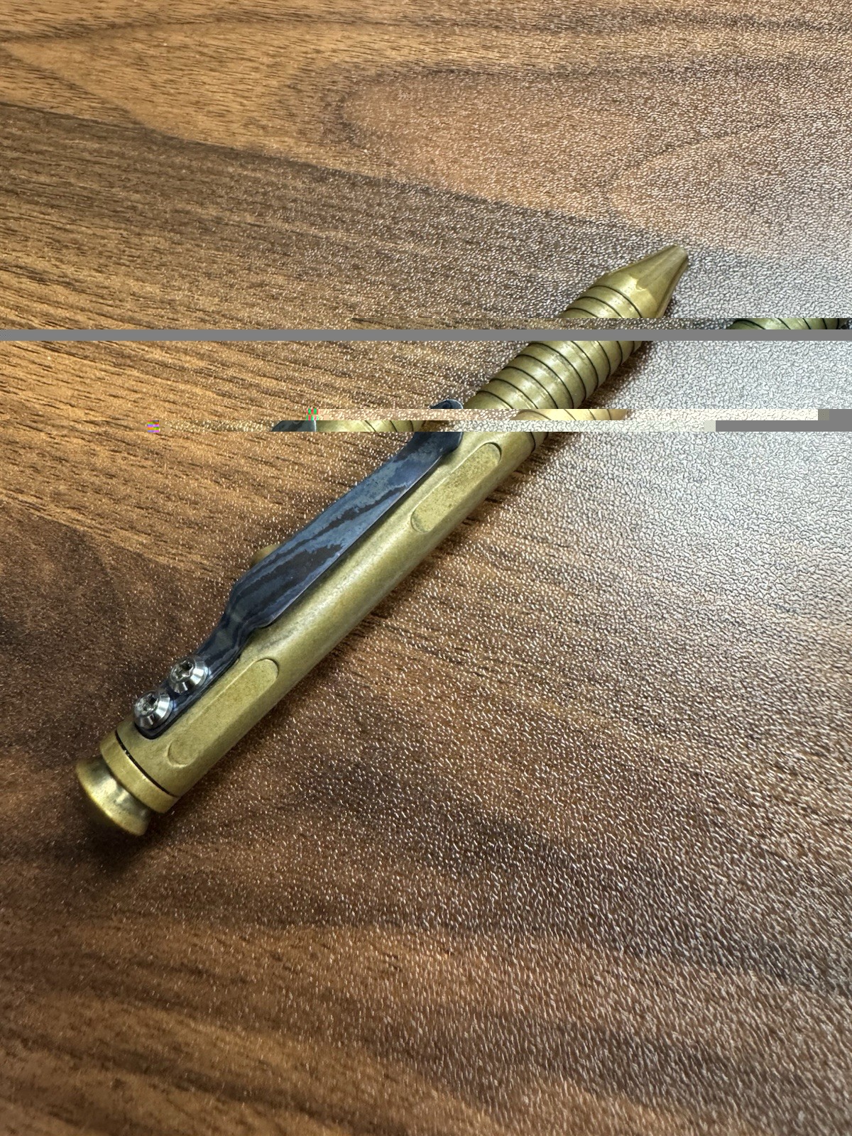 Original Brian Felholter Mini Custom Brass Titanium Blue Mokuti Pocket Clip Pen