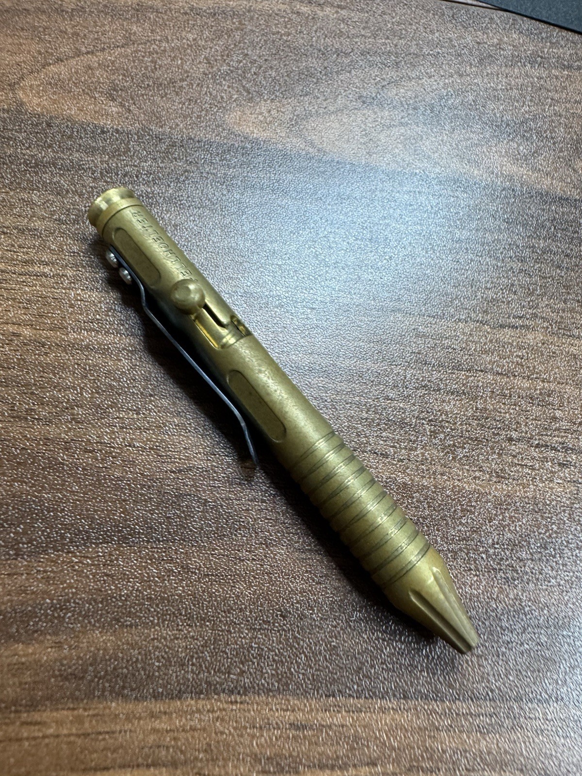 Original Brian Felholter Mini Custom Brass Titanium Blue Mokuti Pocket Clip Pen