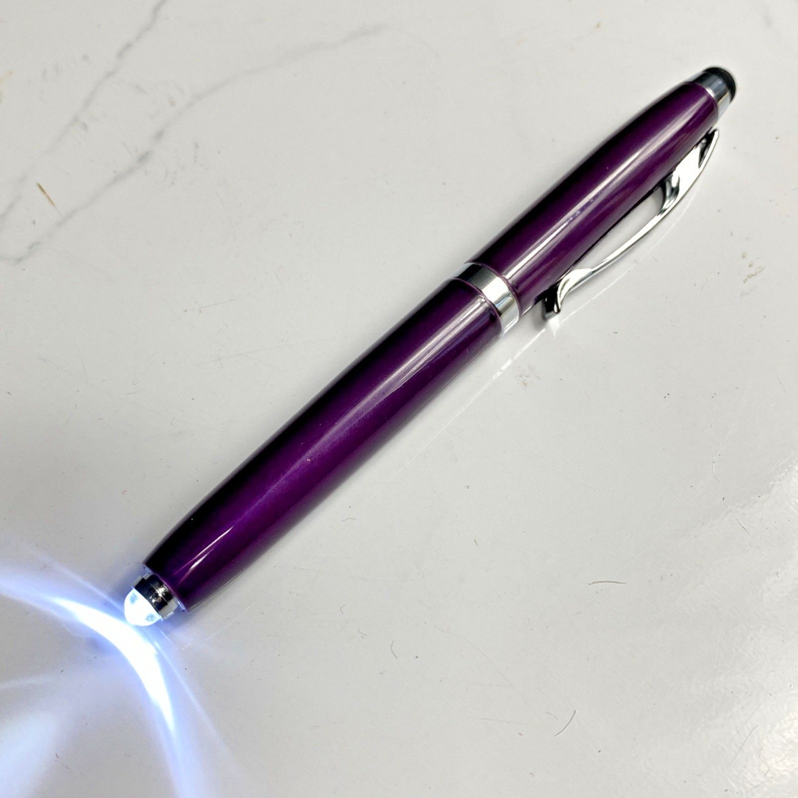 Adler Lexi 3-in-1 LED Lighted Tip Pen Stylus Purple Metal Ballpoint Black Ink