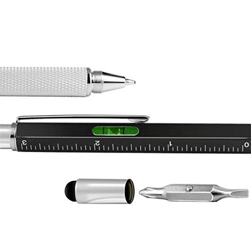Multifunction Tool Pen, 6 in 1 Tool with Ballpoint Pen, Touch Black + 2×refills